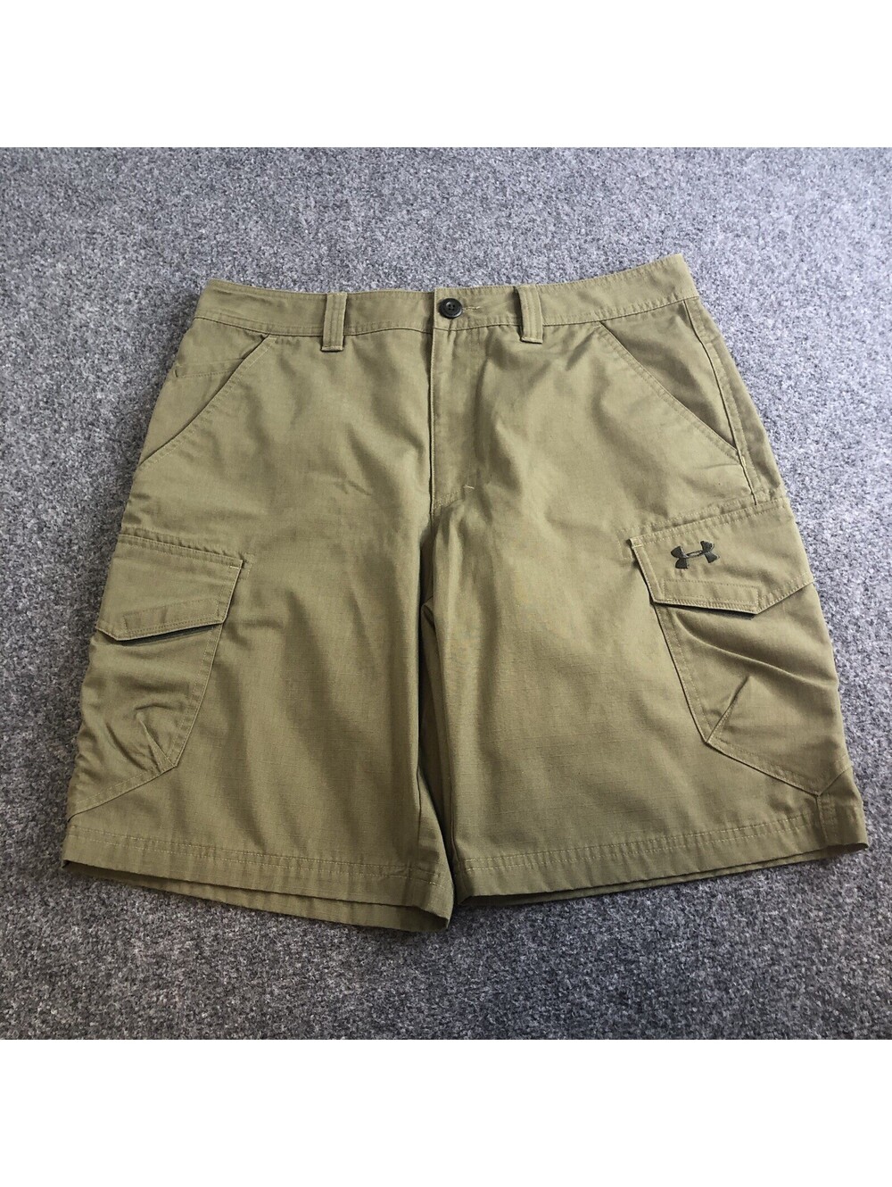 Under Armour Tactical Cargo Shorts Mens 34 Green Loose HeatGear Ripstop Canvas